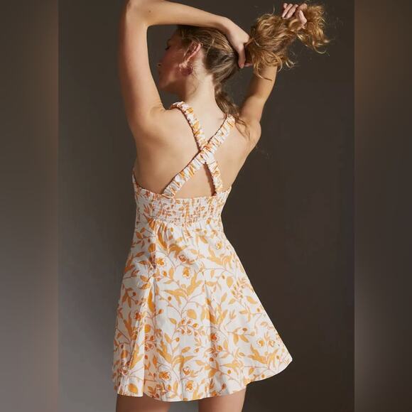 Anthropologie Maeve Sweetheart Orange White Floral Mini Dress X-Small - Picture 4 of 13